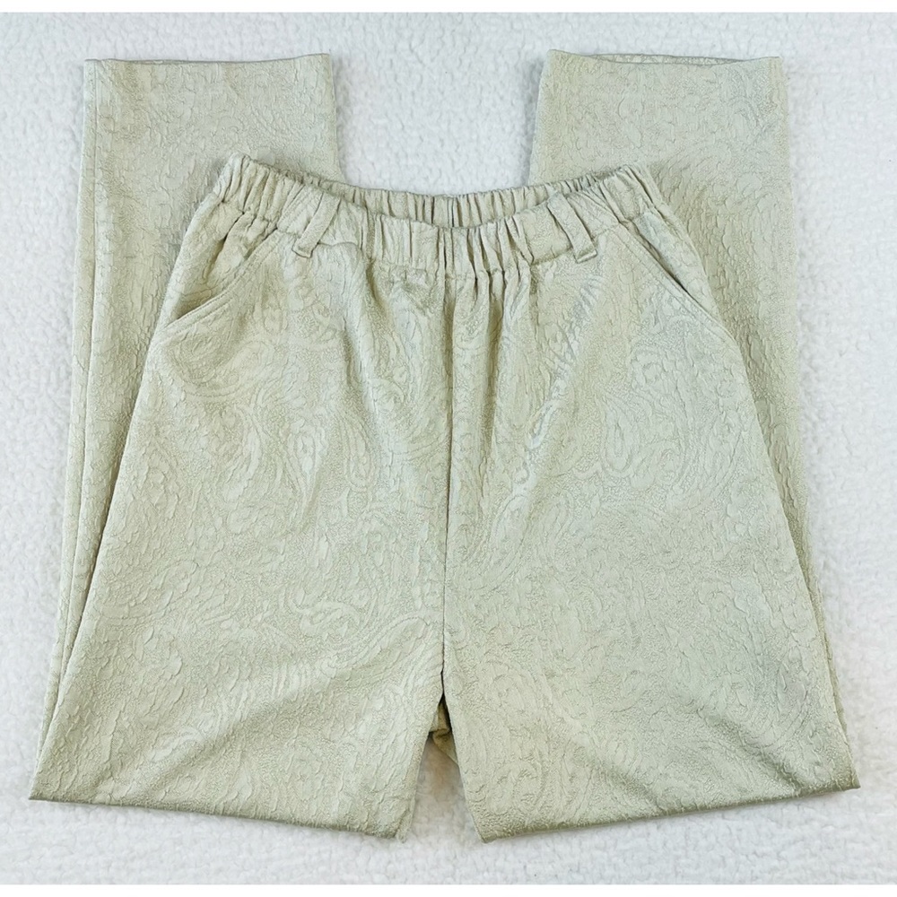 Mint Green High-Waisted Jacquard Ankle Cut Trouser Pants, S/M - Picture 12 of 13